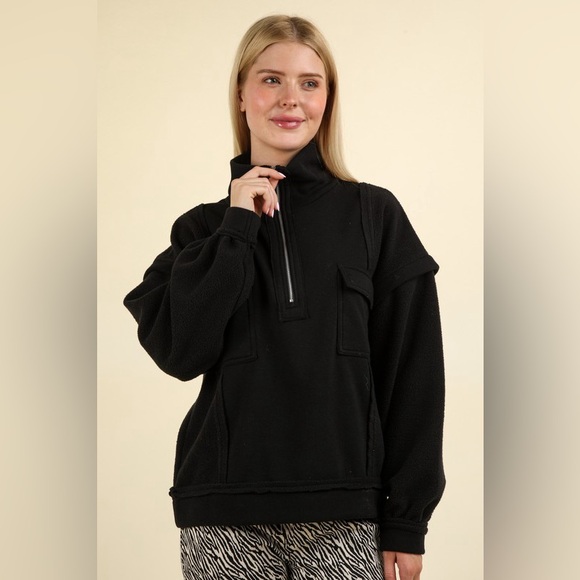 Olive green mock neck half zip raw hem boho bohemian tunic top shirt Henley pu… - Picture 3 of 7